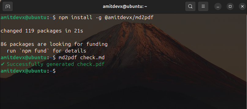 md2pdf CLI Markdown to PDF converter